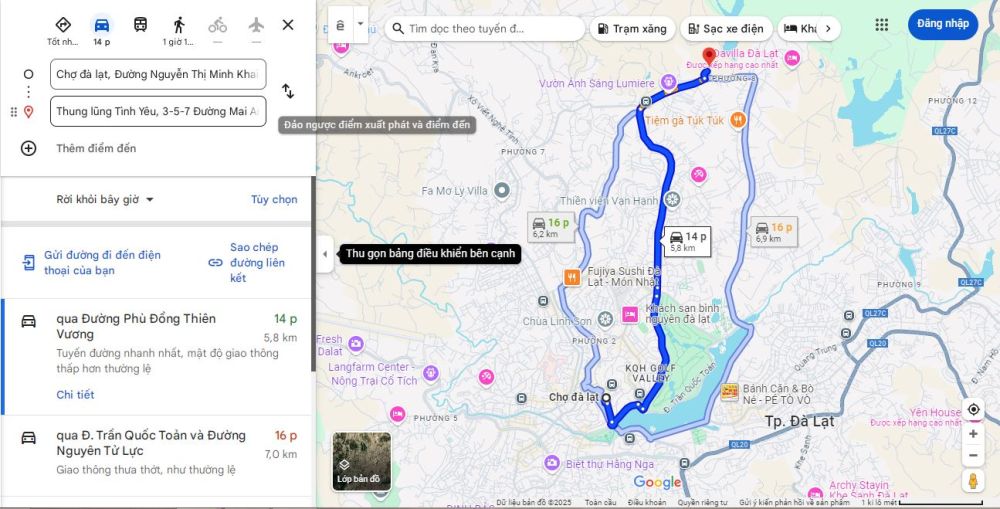 Từ chợ Đà Lạt, du khách có thể di chuyển khoảng 14 - 20 phút để đến Thung lũng Tình yêu